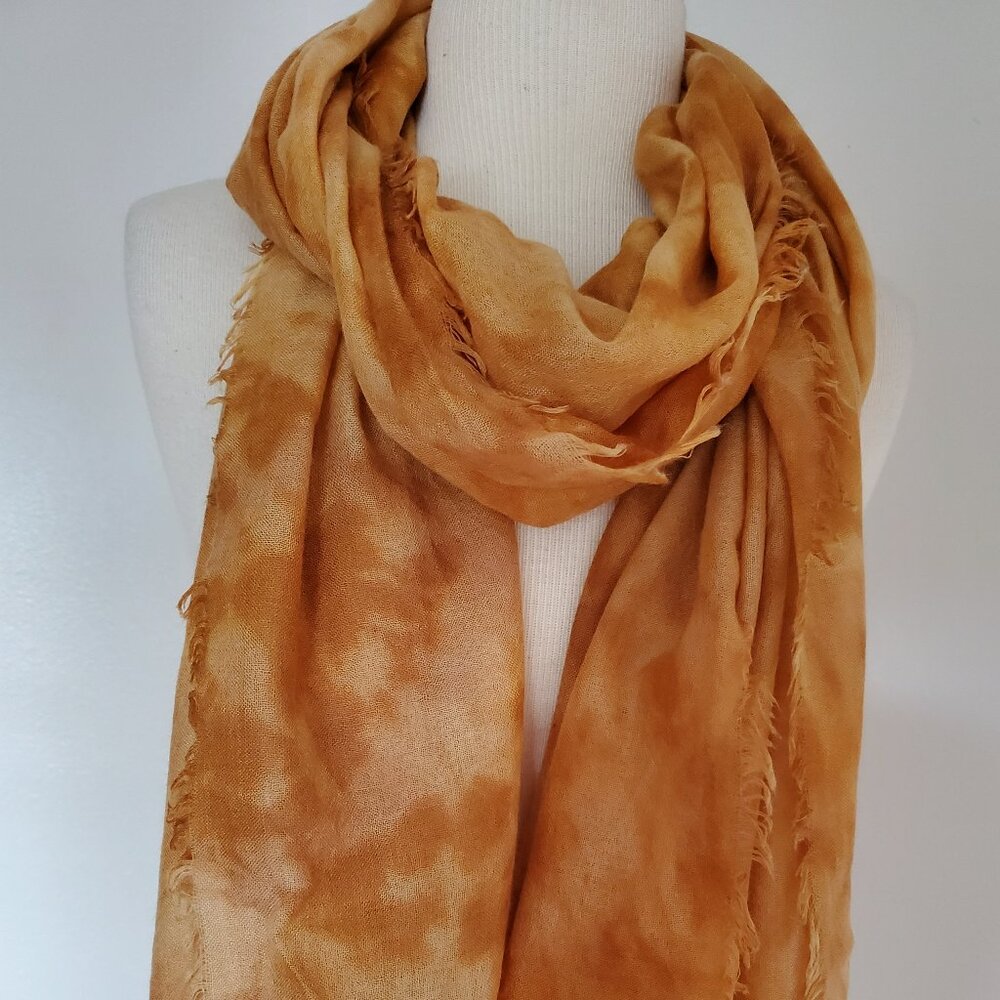 Painted dyed silk cashmere scarf wrap gold yellow white ivory orange tan beige - Picture 3 of 6